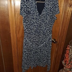 J.B.S. Navy and White Leaf Print Midi Dress